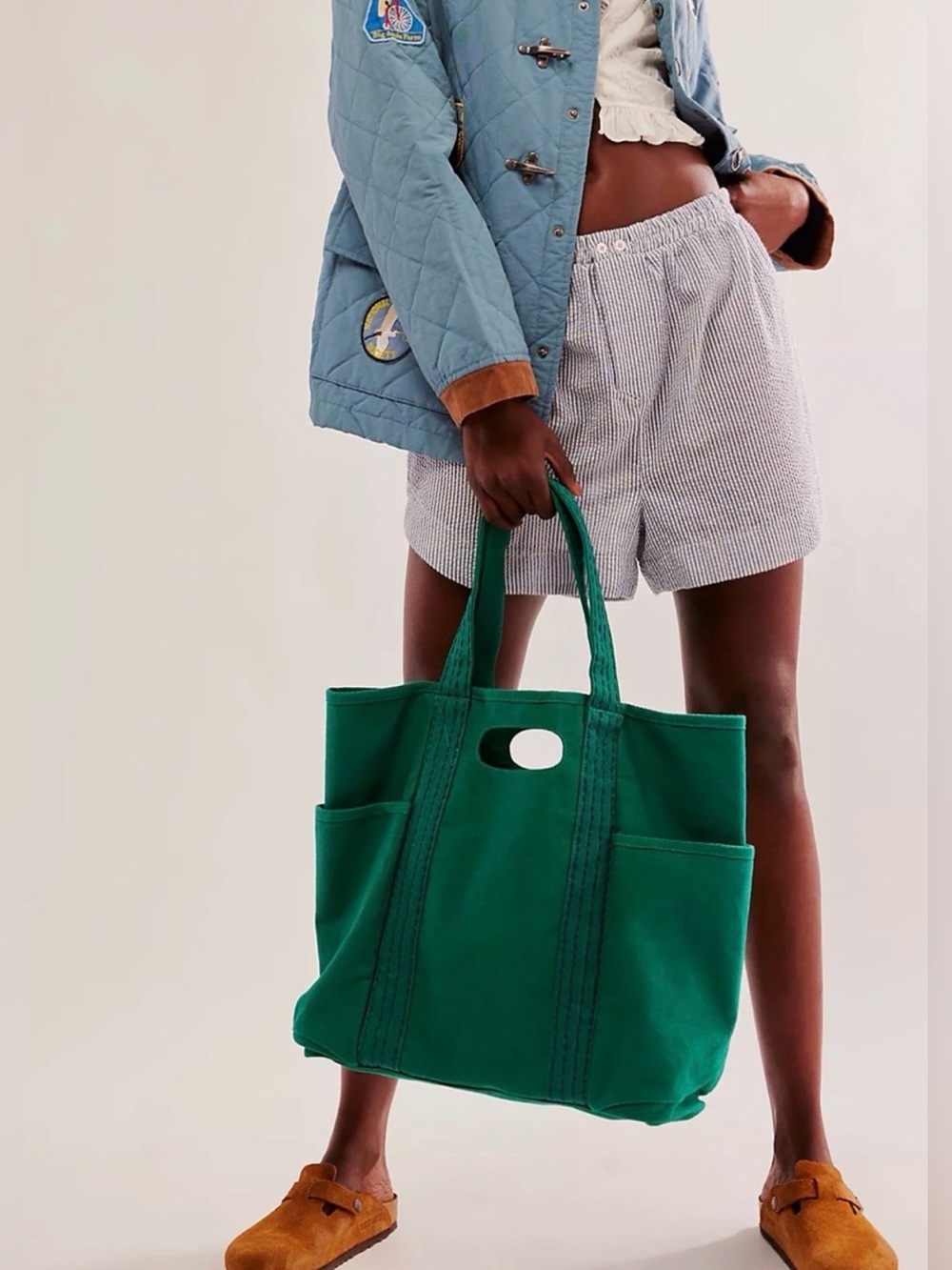 Free People Canvas Caravan Tote 🔥Enchanted Forest Emerald Green